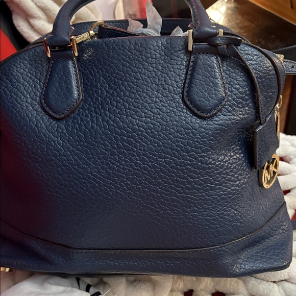 Handbags - Michael Kors Smythe Large Dome Satchel in Navy pebbled leather.